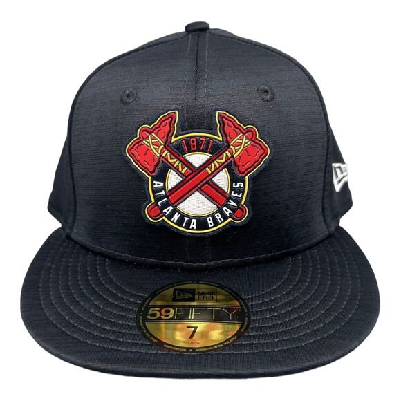 New Era 59fifty Atlanta Braves Clubhouse Cap Fitted Navy blue Hat Men's Sz‎ 7 - Picture 1 of 8